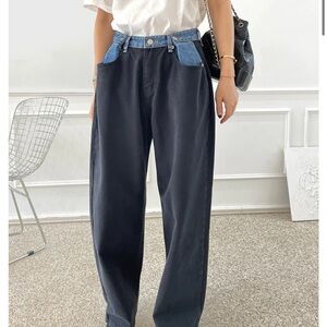 HAYLA CONTRAST DENIM PANTS - BLACK/BLUE